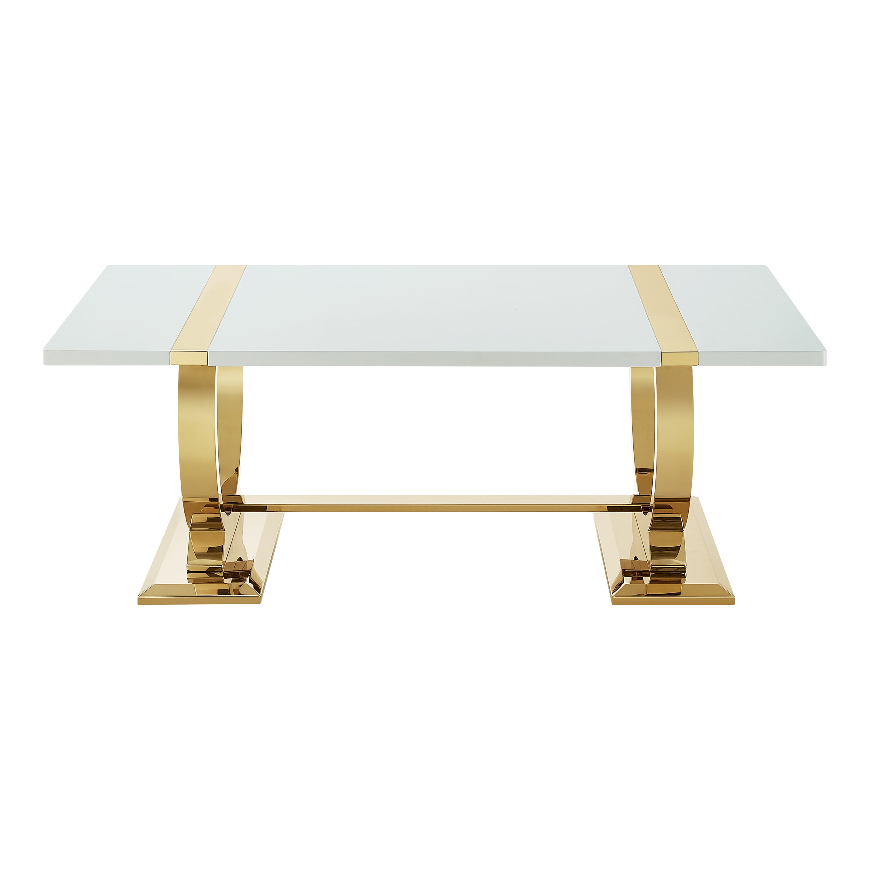 Furniture of America Gaius Glam Rectangle Coffee Table with O-Shaped Stainless Steel Trestle Base, Black and Gold