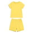 thumbnail image 5 of Glisme Toddler Kids Girls Outfit Set Solid Color Short Sleeve Crew Neck Shirt With Shorts Set Summer Cozy Soft Girls Outfit Size 9-10 Years Yellow, 5 of 5