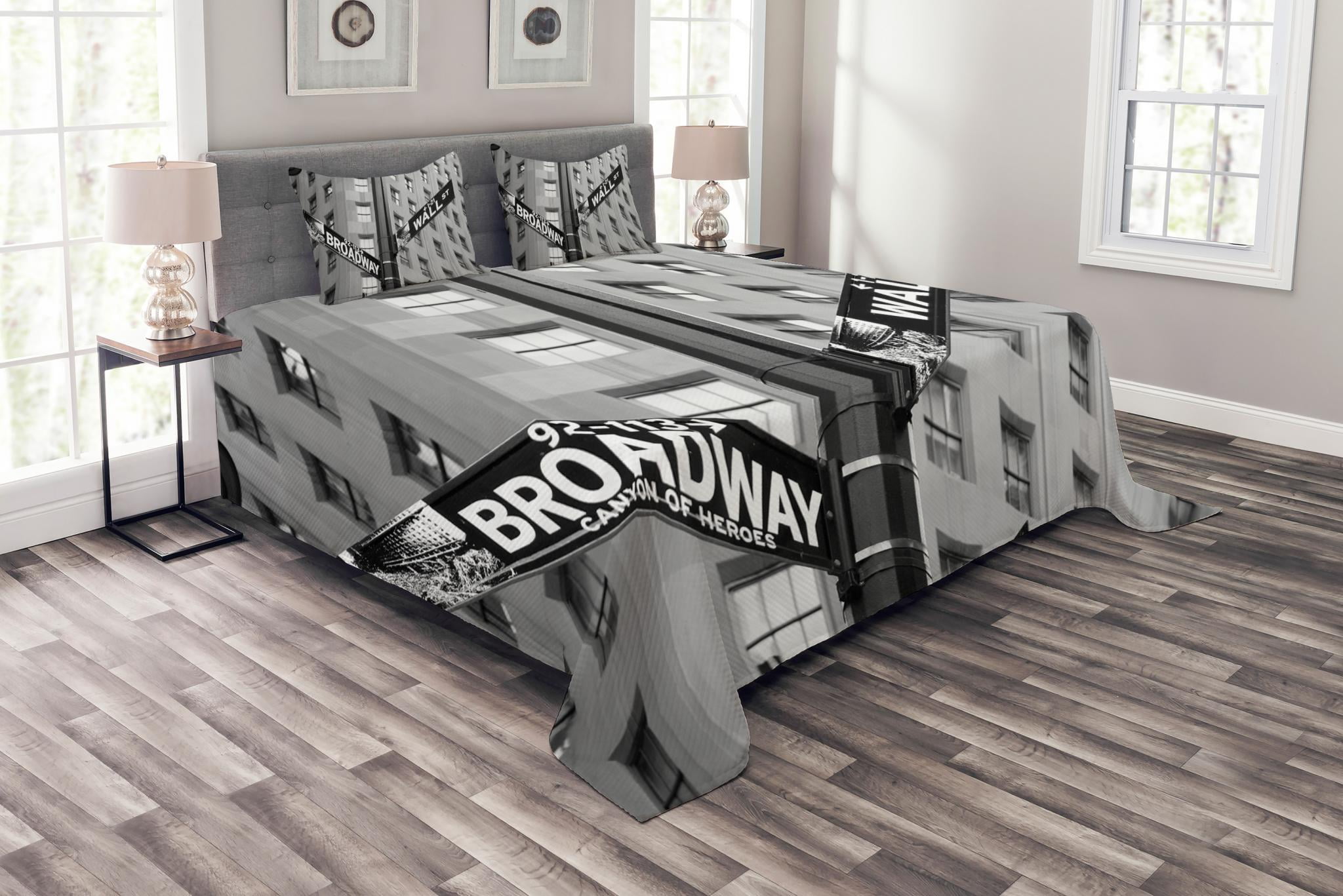 New York Bedspread Set Queen Size, Street Signs of intersection of Wall