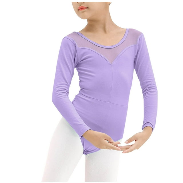 Combinaison de Danse à Manches Longues et Col Rond pour Enfants, Combinaison de Pratique en Maille pour Filles