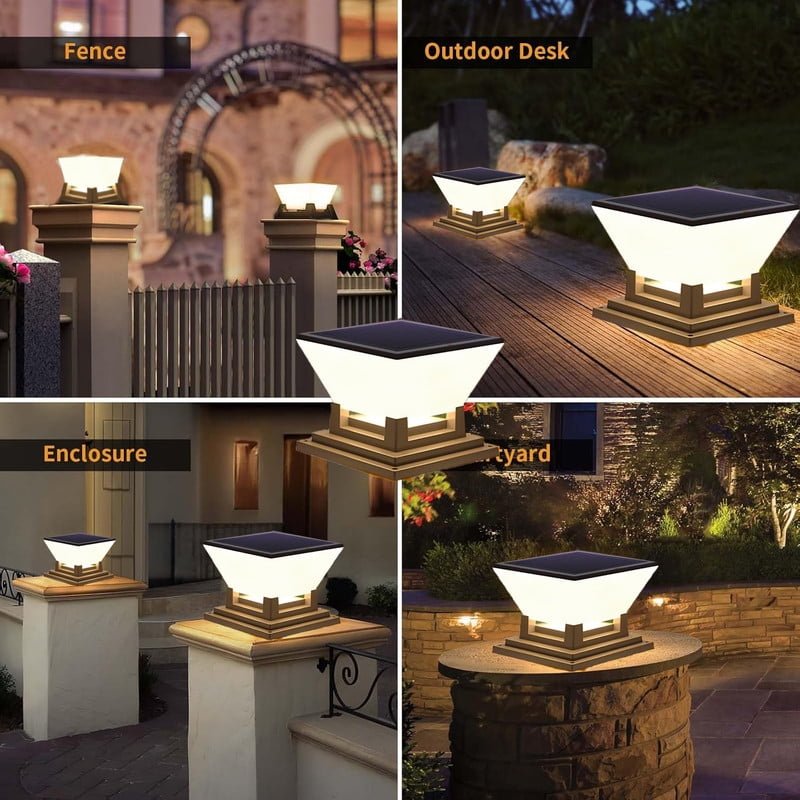 Solar Lights Outdoor, 4'' Post Light, IP65 Waterproof Pillar Light Fixture, Warm Light Fence Posts Cap Lantern Solar Powered for Garden Deck Patio Yard Porch Pathway Outdoor Lights