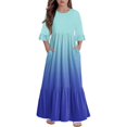 thumbnail image 6 of Abcomgle Summer Dress for Girls 10-12 Casual A-Line 3/4 Sleeve Maxi Dress Gradient Crew Neck Sundresses Tiered Basic Dresses with Pockets,9-10 Years Royal Blue, 6 of 6