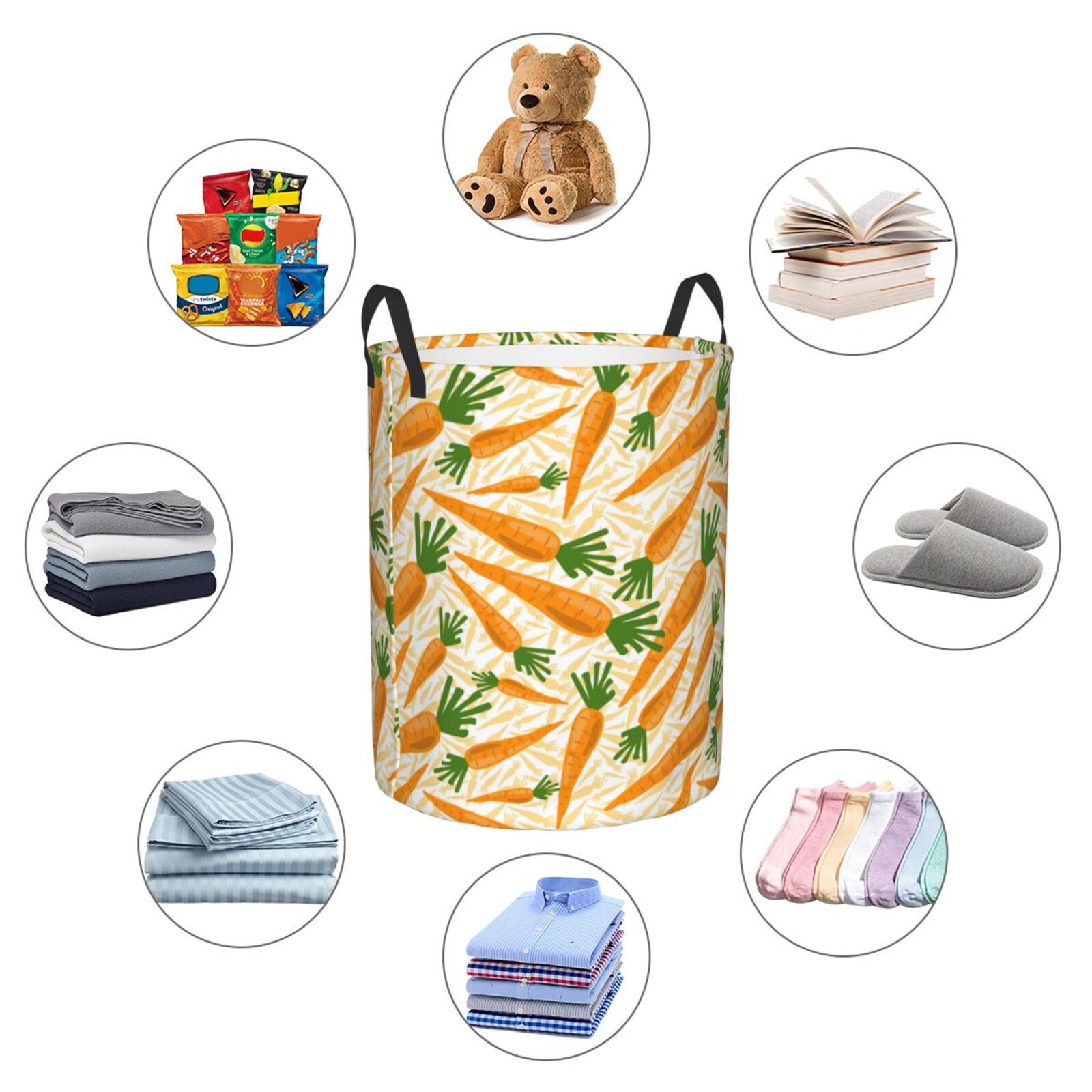 Large Laundry Basket with Handles - Carrot Pattern Kids Baby Dirty Clothes Laundry Hamper for Bedroom Aesthetic