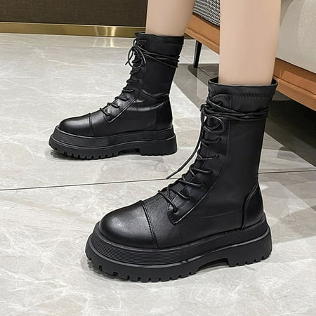 

Cathalem Walking Boots for Broken Ankles for Women Fashion Women Solid Color Autumn Thick Sole Womens Boots Low Heel Lace up Black 7.5