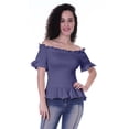 thumbnail image 2 of Moomaya Womens Off Shoulder Smocked Top Solid Short Sleeve Casual Summer Tops, 2 of 6