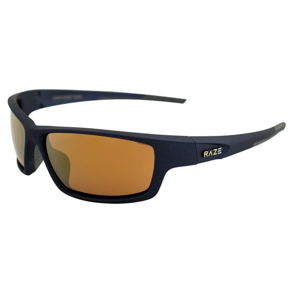 Raze Eyewear Z-Coast Polarized Sports & Motorcycle Sunglasses for Men or Women Navy RAZE Touch Frame w/Gray Accents & High Definition Gold Z Lens