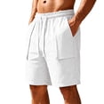 thumbnail image 2 of Mens Casual Shorts Cotton Summer Beach Shorts Shorts for Men Casual Men's Solid Color Casual Sports Elastic Waist Drawstring Pocket Shorts White S, 2 of 9