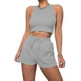 thumbnail image 2 of Women Summer Lounge Sets Casual Waffle Knit Crop Top Shorts Outfits 2 Piece Sets Sleepwear Grey XL, 2 of 9