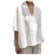 thumbnail image 2 of Camisas Fnochy para mujer, liquidación, blusas casuales de manga corta con cuello en V y sueltas, camisas de algodón para mujer., 2 of 7