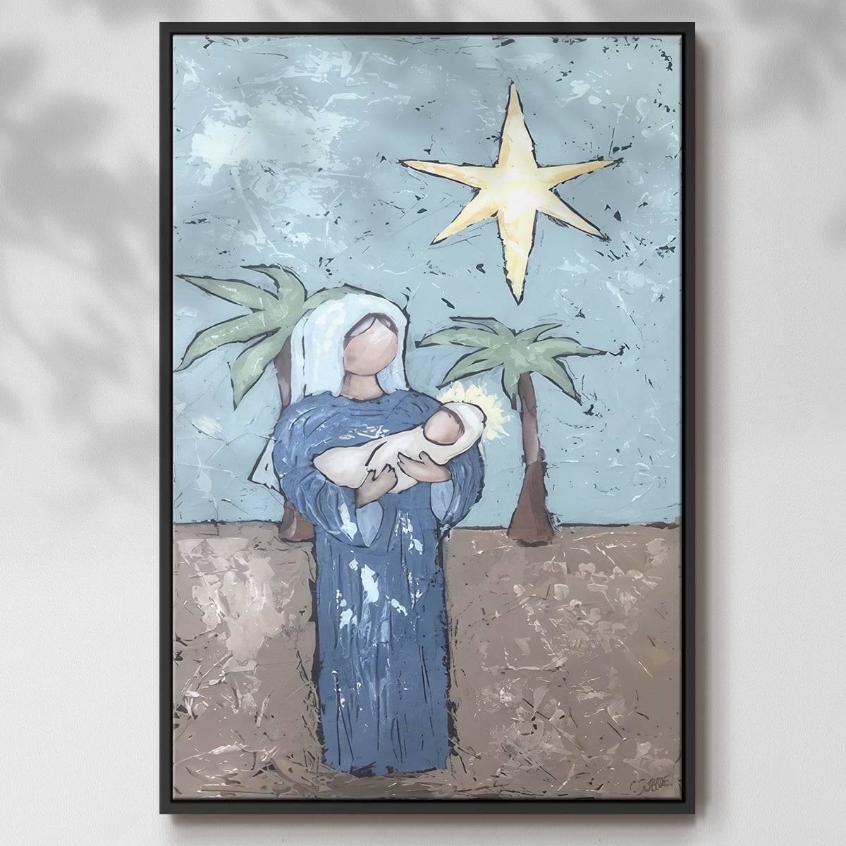 A Silent Night II - Framed Gallery Wrapped Holiday Canvas - 27 x 41 - Black Frame
