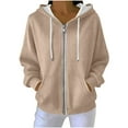 thumbnail image 2 of Full Zip up Hoodie for Women Oversized Long Sleeve Sweatshirts Fall Outfits Casual Fashion Jackets with Pocket New Fall Jackets for Women Plus Size Beige L, 2 of 9