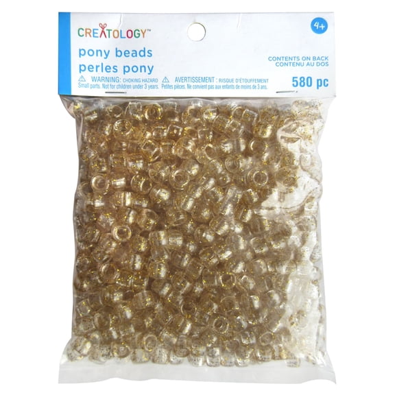 12 Packs: 580 ct. (6,960 total) Gold Glitter Pony Beads by Creatology - 6mm x 9mm