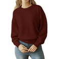 thumbnail image 2 of Women Striped Sweater Long Sleeve Fall Round Neck Pullover Knit Tops Cute Casual Oversized Y2K Clothes Solid Wine Red S, 2 of 9