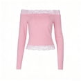 thumbnail image 7 of GEWSEY Women's Lace Off The Shoulder Crop Tops Y2k Goth Cinched Waist Long Sleeve Cropped T Shirts Going Out Outfits (Pink, L), 7 of 7