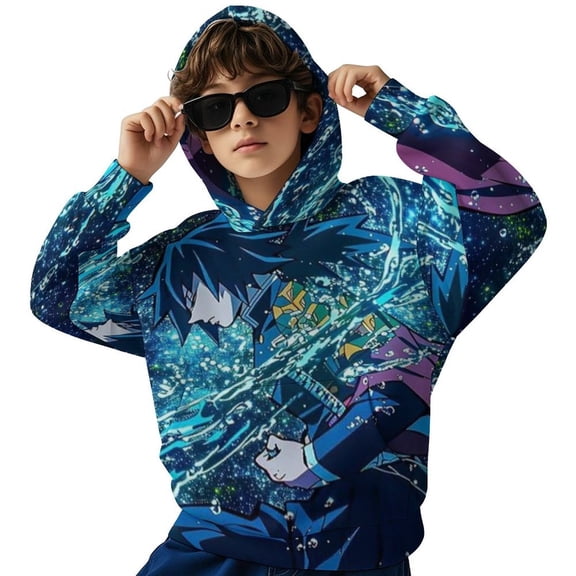 Demon Slayer Giyuu Tomioka Kids Hoodie Cozy Hooded Sweatshirt Long Sleeve Sweater Tops Pullover Hoodies Boys Girls 6-8Y