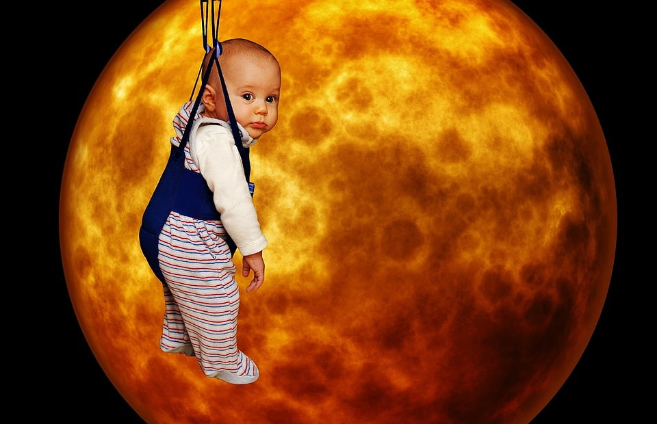 Canvas Print Baby Depend Moon Funny Little Man in The Moon Cute Stretched C...