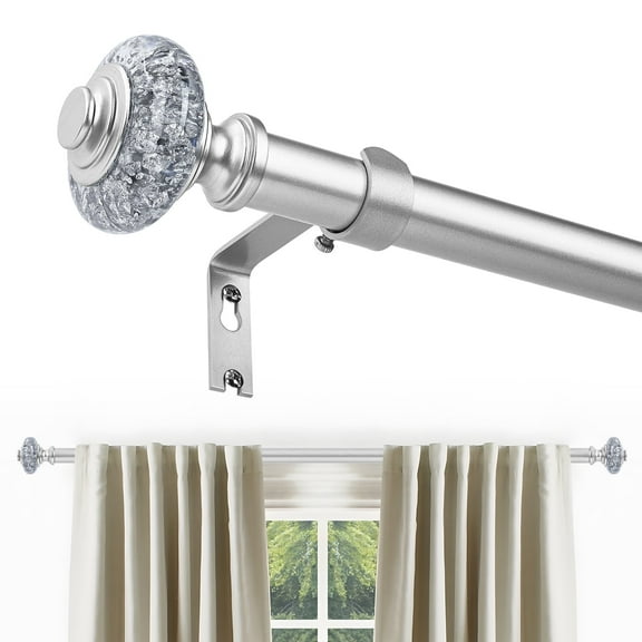OLV Silver Curtain Rods 36-88 Inch Decorative Vintage Crystal 1'' Diameter with Silver Foil Finials