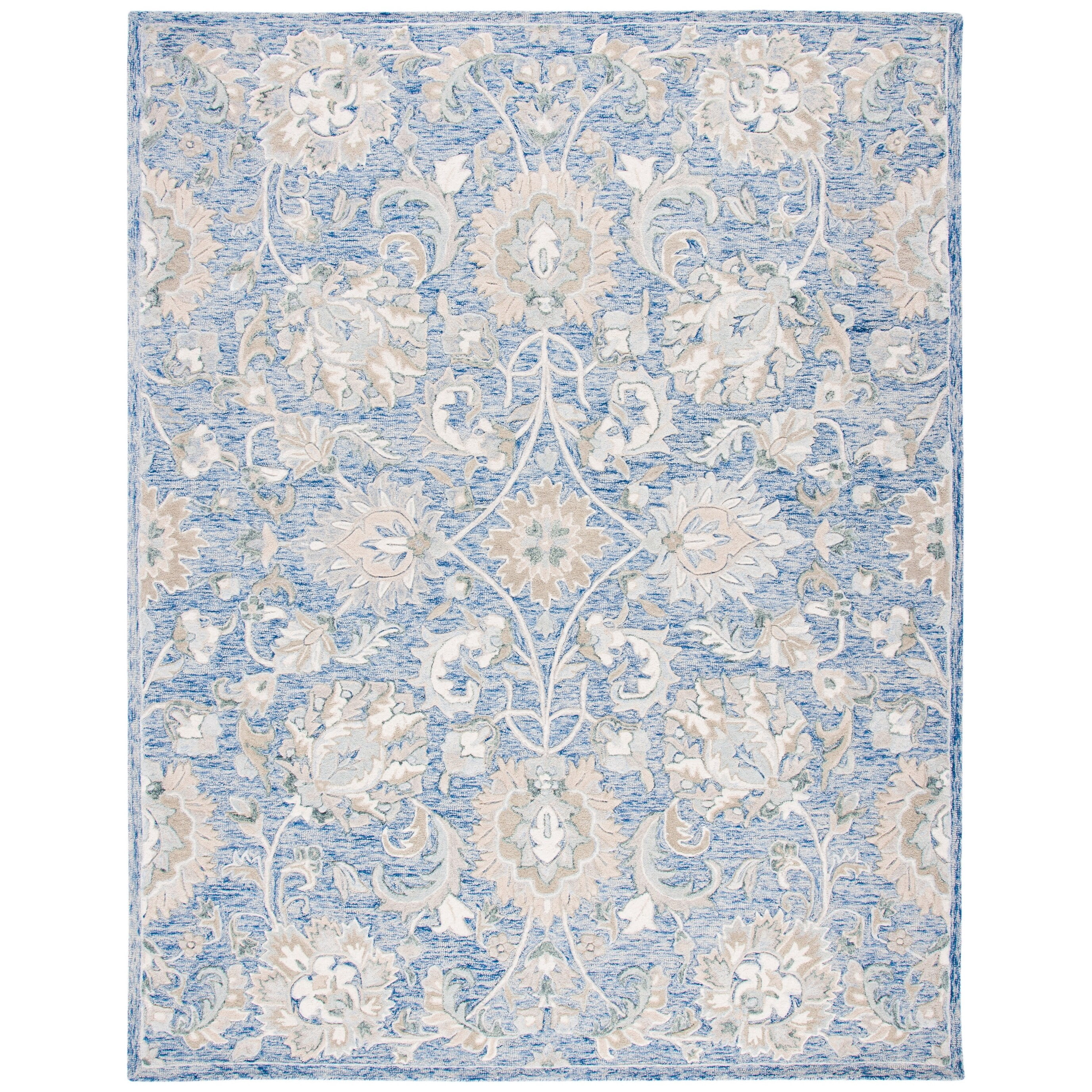 SAFAVIEH Glamour Catrine Bordered Wool Area Rug, Blue/Beige, 5' x 8'