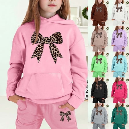 YaEYa Outfits for Girls Long Sleeve School Uniform Hooded Sweatshirt Top Pocket Elastic Waist Pants Casual Toddler Girl Outfits First Day Of School Outfits for Girls