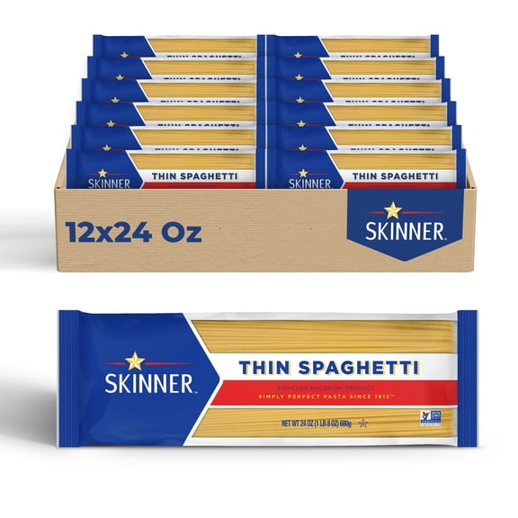 Skinner Spaghetti Thin, 12 Pack (24 oz Each) – Bulk Pantry Pasta for Everyday Cooking
