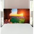 thumbnail image 1 of Natural Cave Headboard, Canyon at Sunset Time from the Cave Exploration Theme Secret Perspective, Upholstered Decorative Metal Bed Headboard with Memory Foam, Twin Size, Green Orange, by Ambesonne, 1 of 4