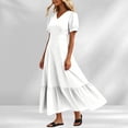 thumbnail image 6 of YuXingFu Womens Cotton Dresses with Sleeves Maxi V-Neck Plus Size Womens Dress Short Sleeve for Beach Long Casual Summer White S, 6 of 7