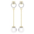 thumbnail image 2 of Dazzlingrock Collection 8mm Oval Cultured Freshwater Pearl & 0.02 CT Round White Diamond Open Circle Linear Drop Earrings for Women in 14K Yellow Gold, 2 of 4