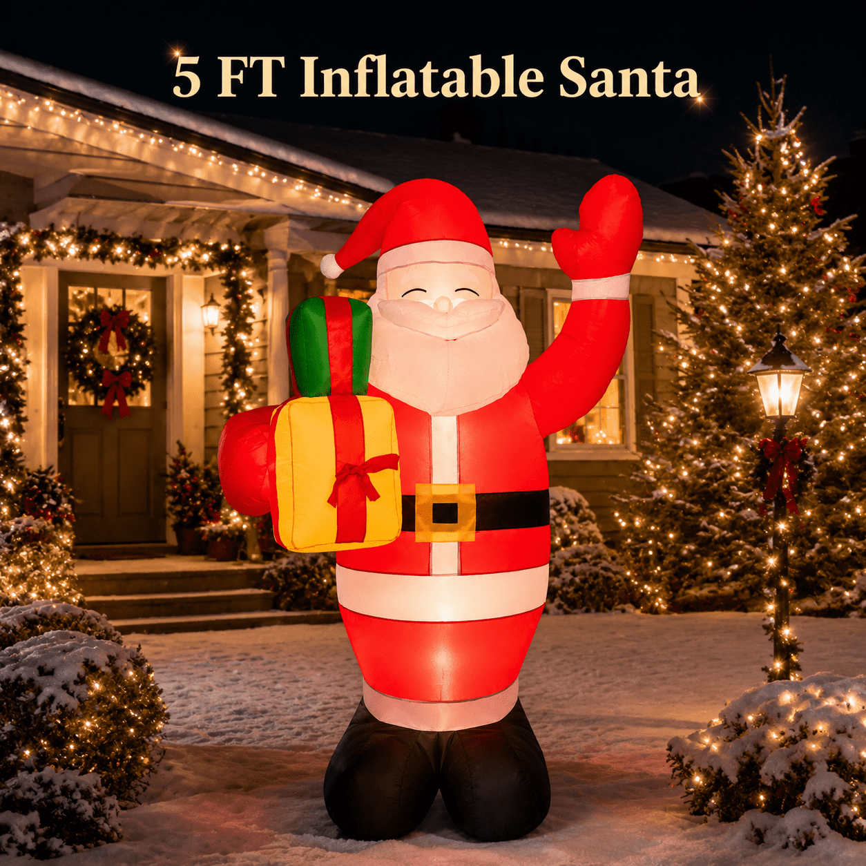 5FT Christmas Inflatable Santa Claus, Outdoor Yard Decoration with Rotating  LED Lights