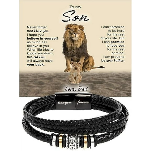 Bracelet for Son from Father, Leather Bracelet Gift For Son, Graduation Gift for Son from Dad With Message Card and Gift Box, Love You Forever Bracelet for Son, Dad To Son Bracelet