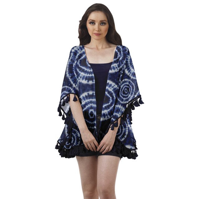 Moomaya Vêtements de Plage Imprimés pour Femmes Boléro à Franges Cache-Maillot Cardigan