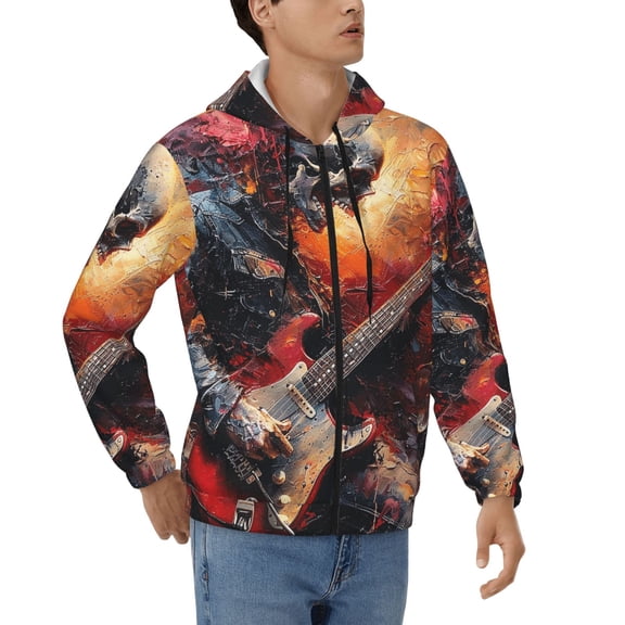 Mens Full Zip Hoodies Sweashirts Jacket Hooded Sweatshirt, Skull Rock Music Heavy Metal Cool Art