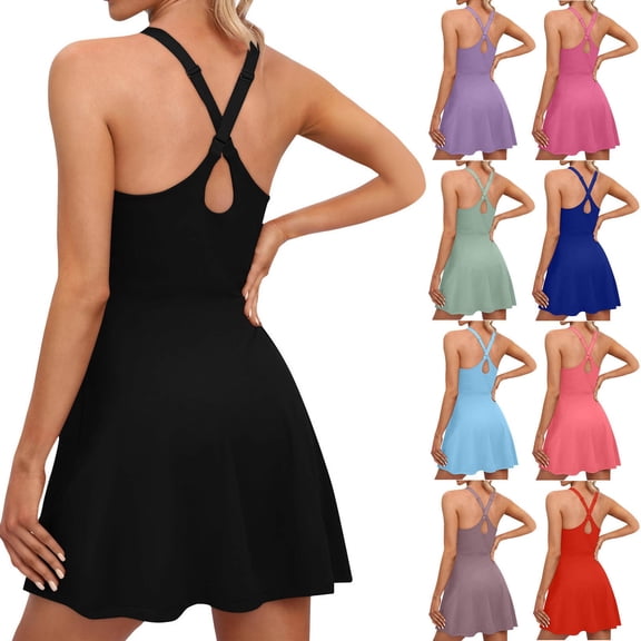 Zedker Womens Tennis Dress with Shorts Underneath Athletic Dress for Women Golf Dresses Summer Outfits for Workout Black L