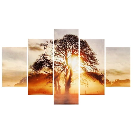 Sunset Painting 5Pcs Sunset Pine Tree Modern Abstract Canvas Prints Painting Picture Home Wall Art Decor (Without Frame) ()