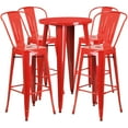 thumbnail image 2 of Merrick Lane 5 Piece Outdoor Dining Set in Red with 24" Round Table and 4 Slatted Back Bar Stools with Footrests, 2 of 6