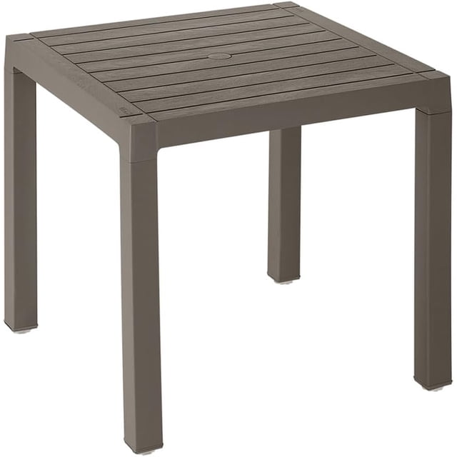 Vajilla de plástico con apariencia de madera | 1 mesa 4 sillas cómodas y resistentes | Apilable | Interior y exterior | Ideal para el hogar, patio, jardín, piscina o playa (marrón claro),marrón claro