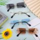 thumbnail image 3 of 4 Pack Rimless Rectangle Sunglasses Vintage Rimless Eyewear Retro Sunglasses Metal Frame Eyewear For Men Women, 3 of 4