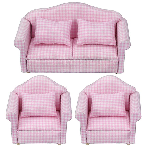 1:12 1/12 muebles de sofá, asiento de amante doble rosa DIY casa de moderna silla sofá conjunto para niños accesorios