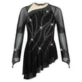 thumbnail image 3 of iiniim Girls Sparkly Figure Ice Skating Dress Mesh Long Sleeve Irregular Hem Ballet Lyrical Ballroom Dancewear Black 14, 3 of 6