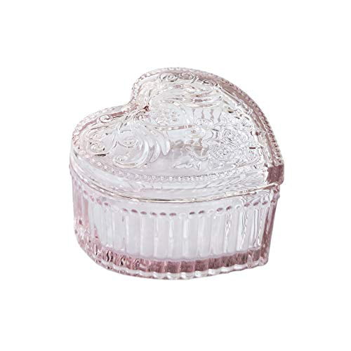 Gaolinci Crystal Glass Heart-Shaped Storage Box Embossed Jewelry Box Candy Box with Lid Short 