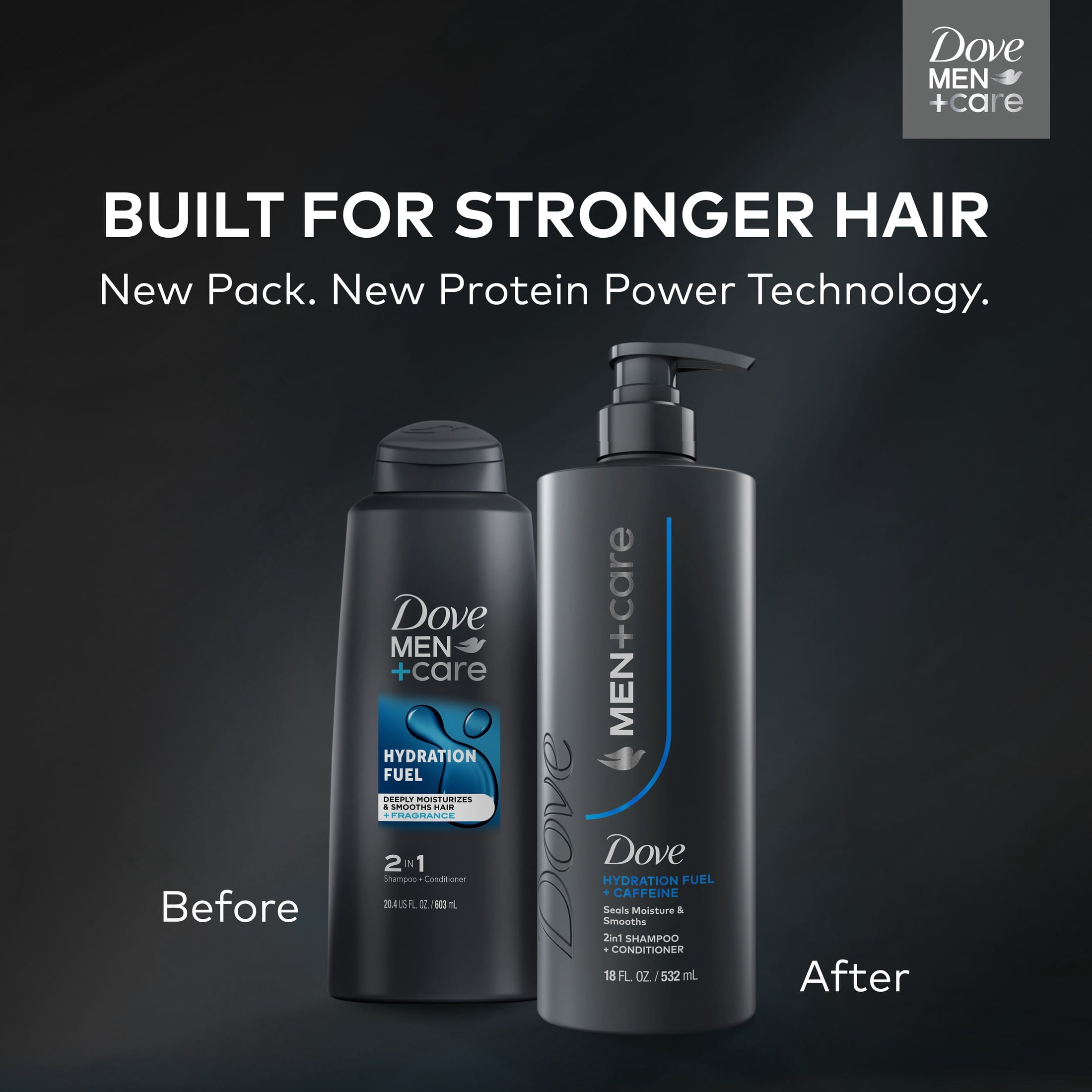 (4 pack) Dove Men+Care Shampoo to Seal Moisture & Smooth Hair, Hydration Fuel with Caffeine, 18 fl oz