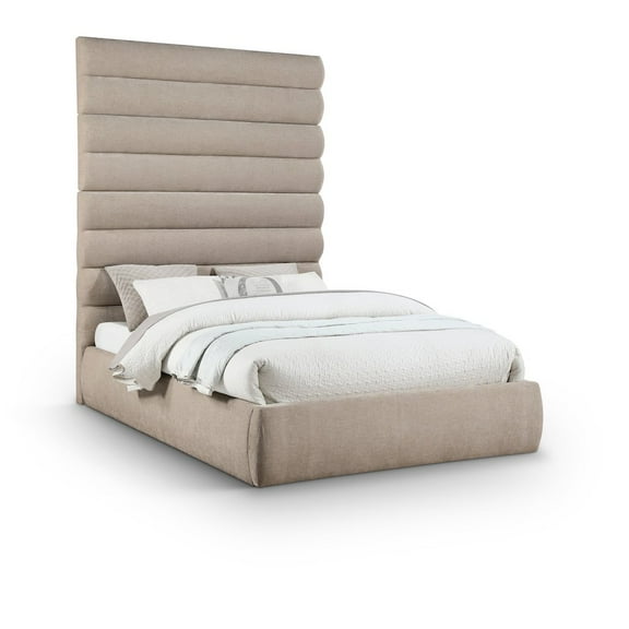 Meridian Furniture Adam Beige Chenille Fabric Queen Bed