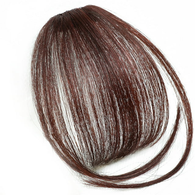 Flequillo de pelo sintético de una pieza, flequillo frontal fino y fino Natural para mujer, marrón oscuro con patillas
