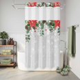 thumbnail image 6 of No Hook Shower Curtain with Built-in Rings - Watercolor Christmas Floral Washable Waterproof Fabric Bathroom Curtains for Hotel,Rentals, Stall 36 X 78 Inch , Grey Winter Botanical Leaf Flowers, 6 of 9