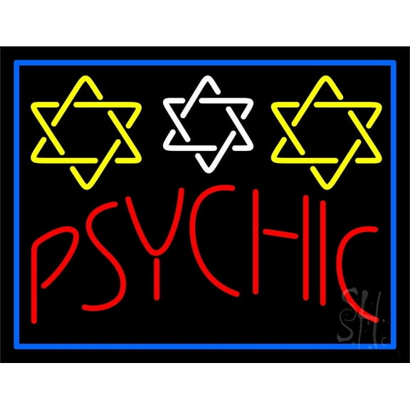 Blue Psychic With Stars LED Neon Sign 15" Tall x 19" Wide - inches Black Square Cut Acrylic Backing, with Dimmer - Bright and Premium built indoor LED Neon Sign for Storefront.