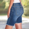 thumbnail image 5 of Classic Cuffed Denim Bermuda Shorts with Distressed Wash Women Jean Shorts Ripped Casual Summer Mid Waist Stretchy Five Points Denim Jean Shorts Blue L, 5 of 5