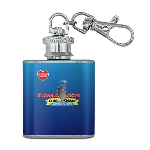 Narwhal Unicorn of the Sea Stainless Steel 1oz Mini Flask Key Chain
