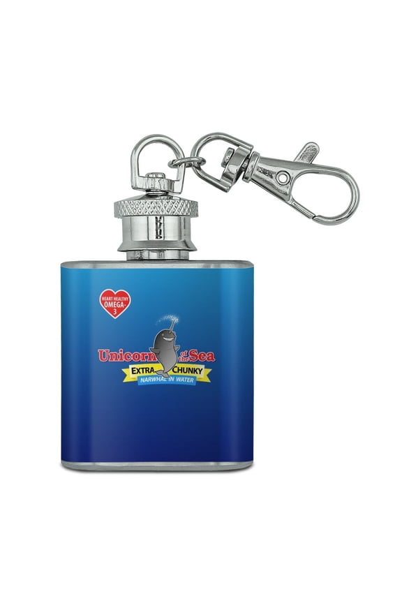 Narwhal Unicorn of the Sea Stainless Steel 1oz Mini Flask Key Chain