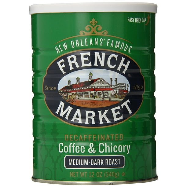French Market Coffee, Coffee & Chicory, Decaffeinated MediumDark Roast Ground Coffee, 12 Ounce