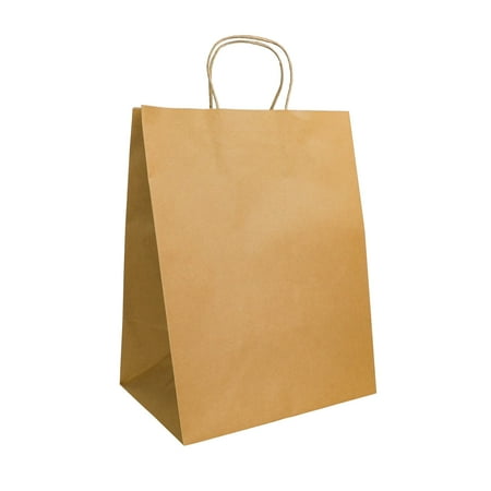 PTP BAGS Natural 12" x 9" x 15.75" Tote Bags [Pack of 200] Recyclable Kraft Paper Gift, Food Service Bags