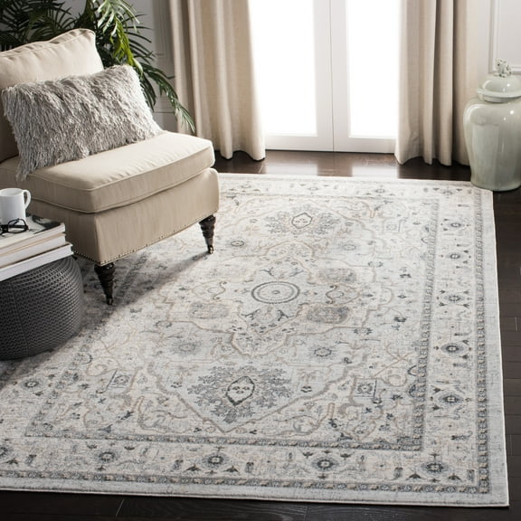 SAFAVIEH Isabella Patrick Floral Bordered Area Rug, Light Grey/Grey, 5'3" x 7'6"